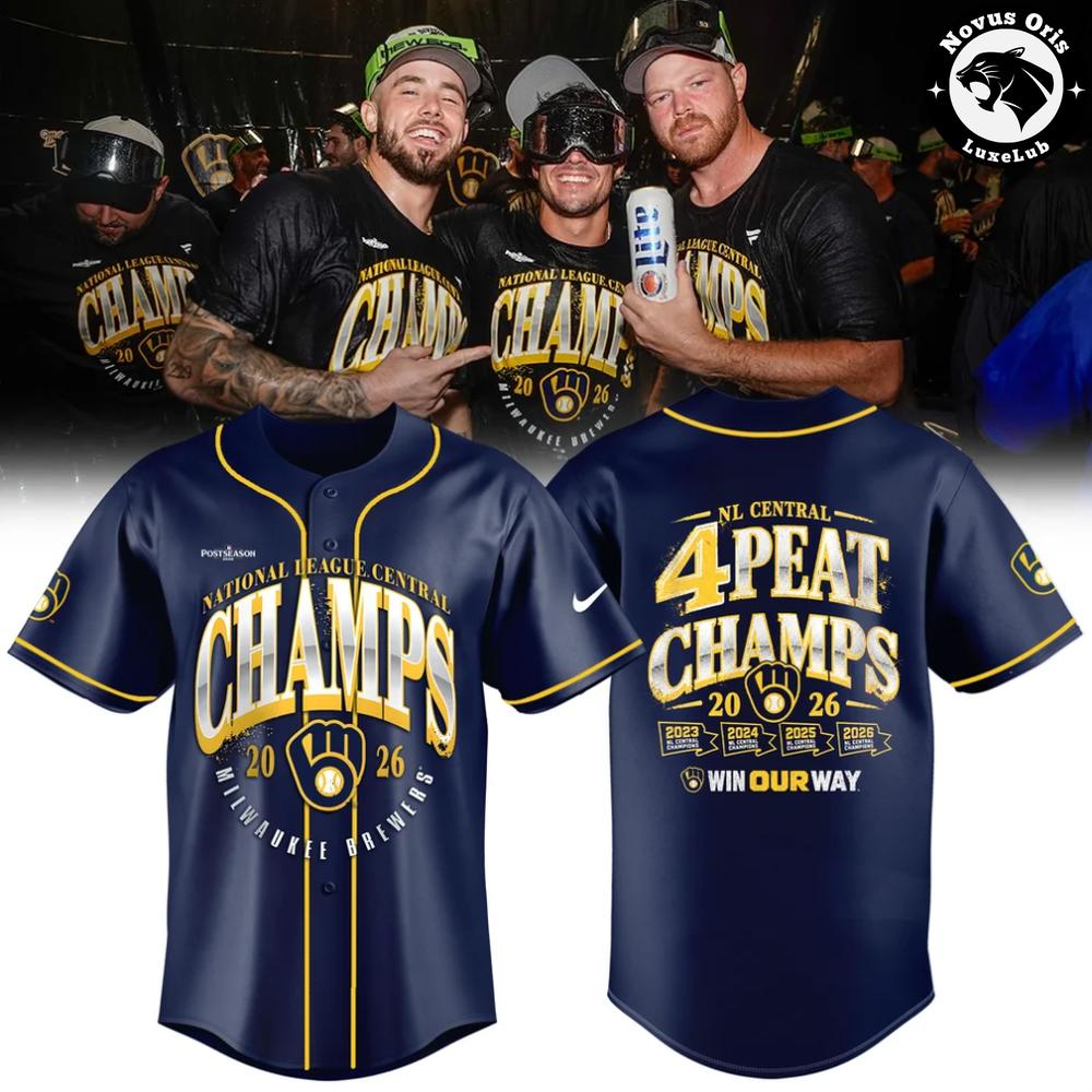 Milwaukee Brewers NL Central Champions 4 Peat 2026 Baseball Jersey 1 - Unicasport Milwaukee Brewers NL Central Champions 4 Peat 2026 Baseball Jersey