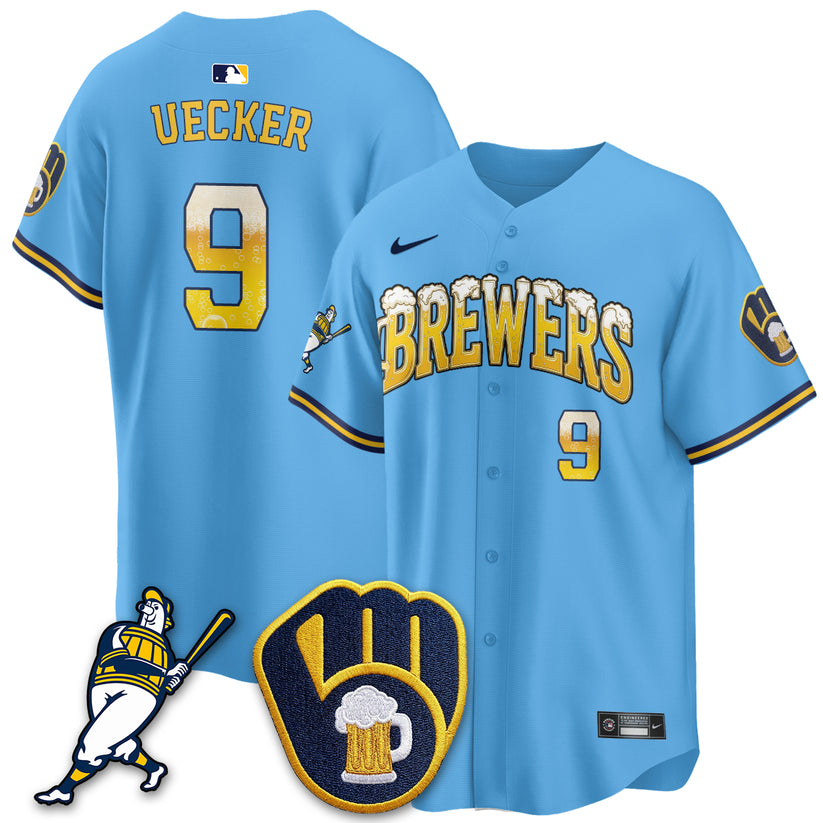 Milwaukee Brewers Bob Uecker 9 Pitcher Pint Light Blue Baseball Jersey Game Day Collection 1 - Unicasport Milwaukee Brewers Bob Uecker 9 Pitcher Pint Light Blue Baseball Jersey Game Day Collection
