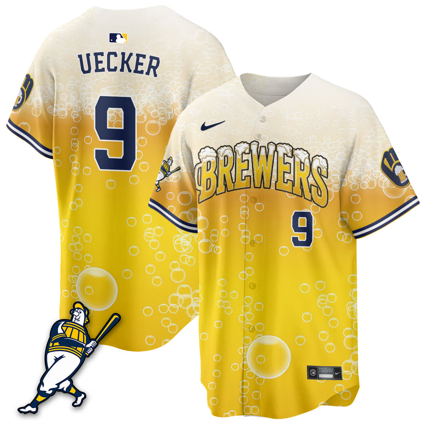 Milwaukee Brewers Bob Uecker 9 Yellow Gradient Baseball Jersey Fanwear Edition 1 - Unicasport Milwaukee Brewers Bob Uecker 9 Yellow Gradient Baseball Jersey Fanwear Edition