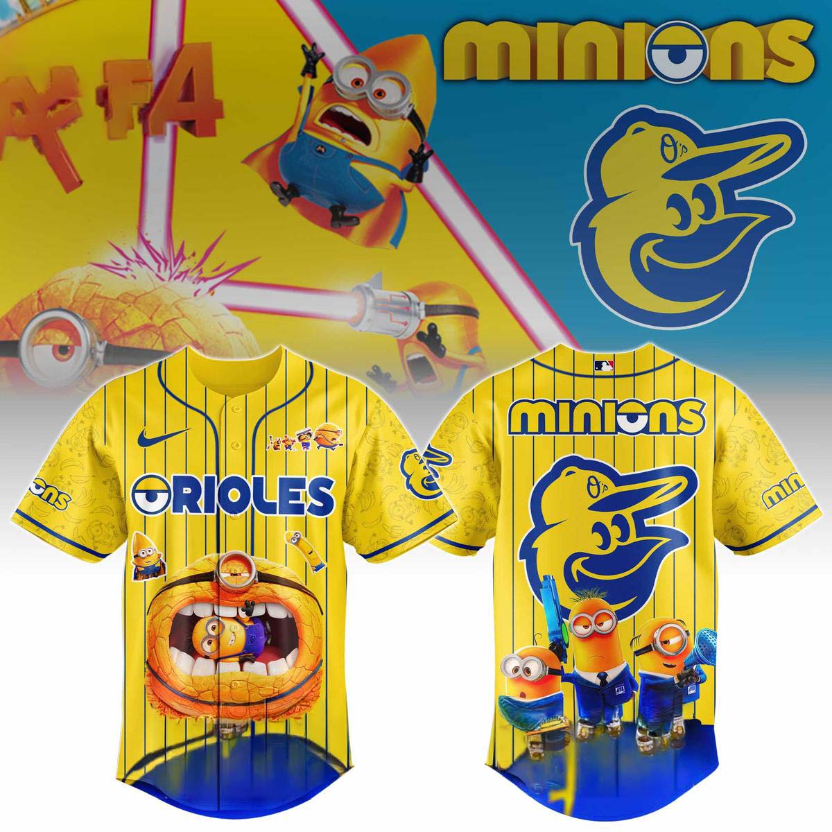 Minions x Baltimore Orioles Yellow Baseball Jersey Best Gift for Fans