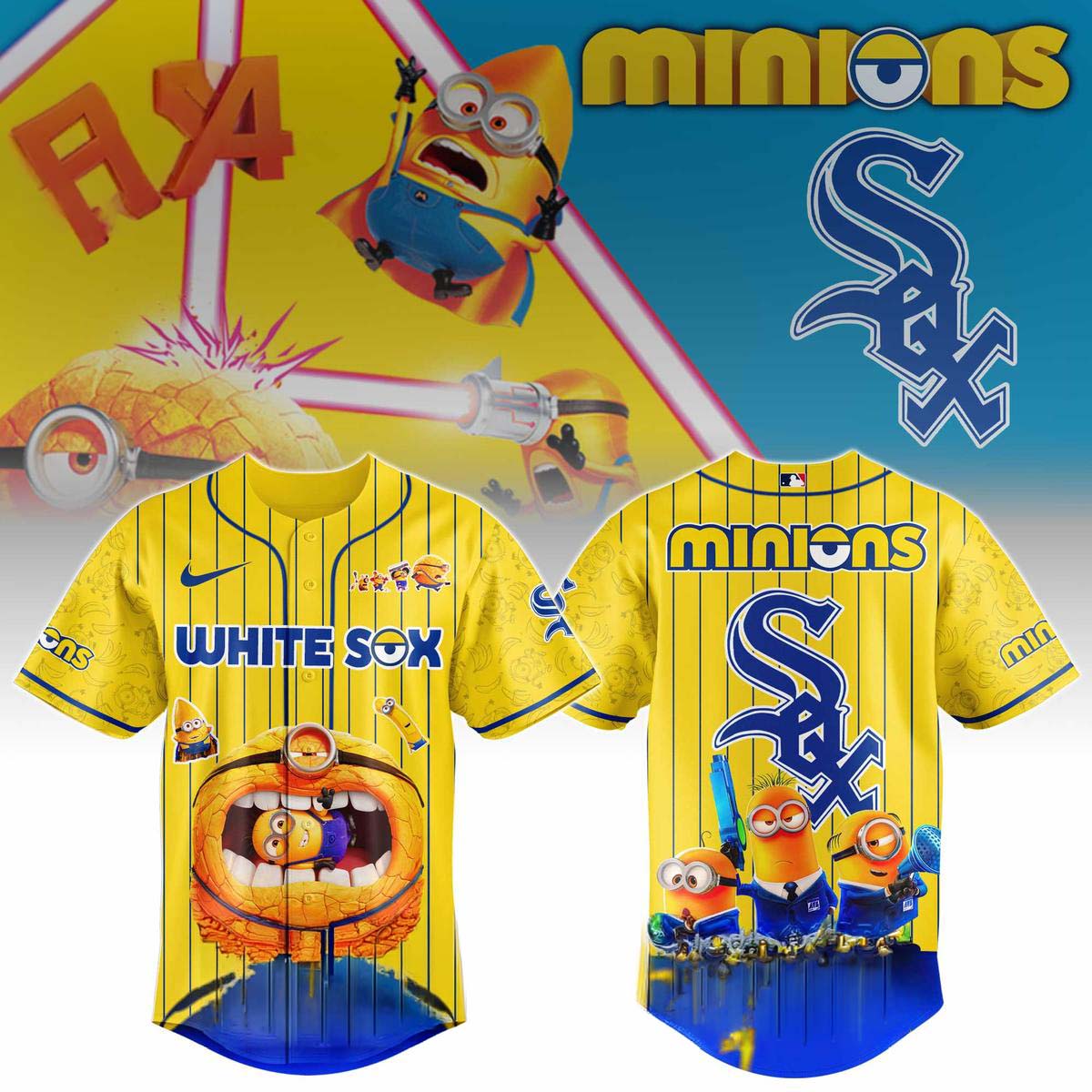 Minions x Chicago White Sox Yellow Baseball Jersey - Best Gift for Fans