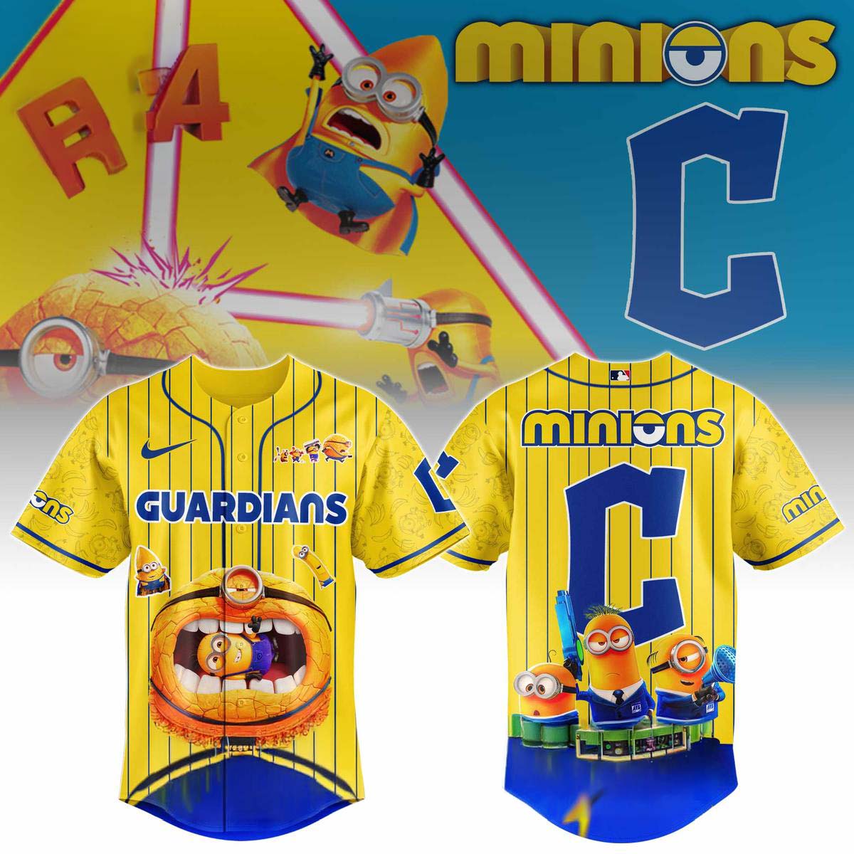 Cleveland Guardians Minions Yellow Baseball Jersey - Best Gift for Fans