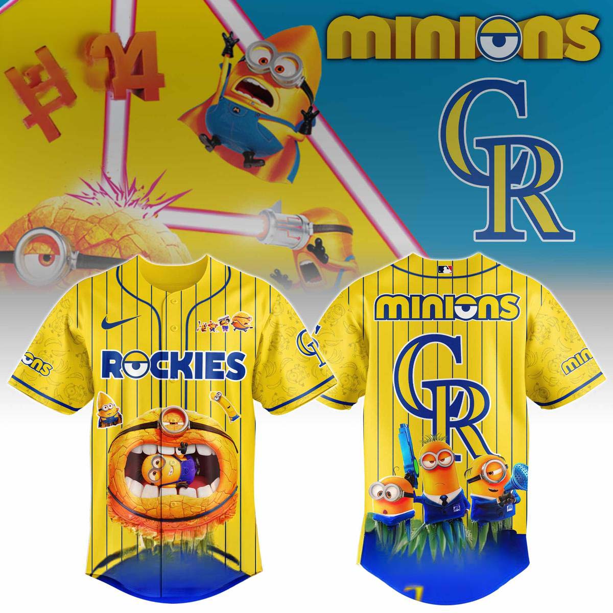 Minions x Colorado Rockies Yellow Baseball Jersey Best Gift for Fans