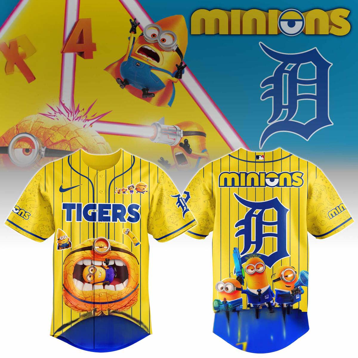 Minions x Detroit Tigers Yellow Baseball Jersey Gift for Fans