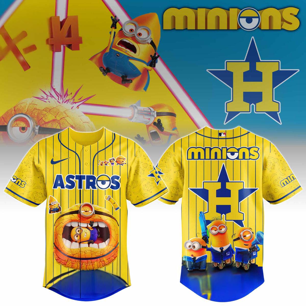 Houston Astros x Minions Yellow Baseball Jersey Best Gift for Fans