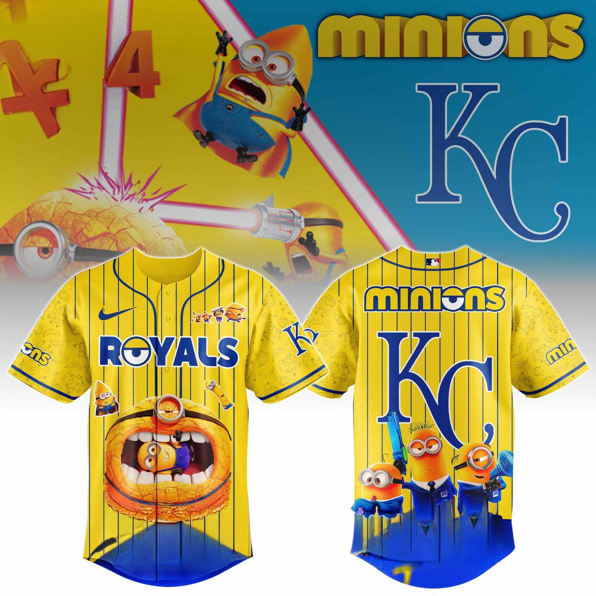 Minions x Kansas City Royals Yellow Baseball Jersey - Best Gift for Fans