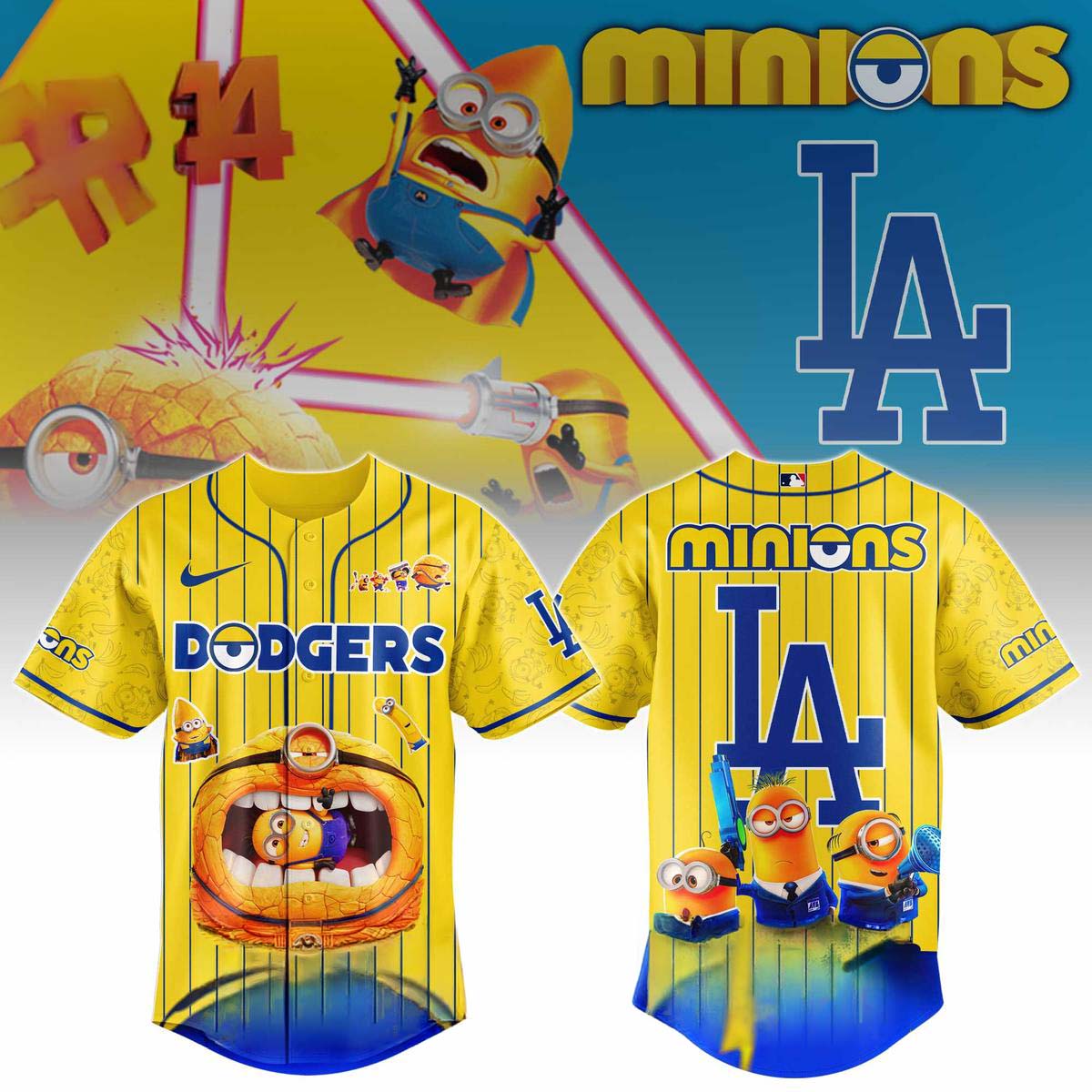 Minions x Los Angeles Dodgers Yellow Baseball Jersey Best Gift for Fans