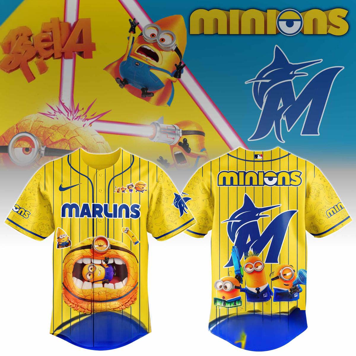 Minions x Miami Marlins Yellow Baseball Jersey Best Gift for Fans