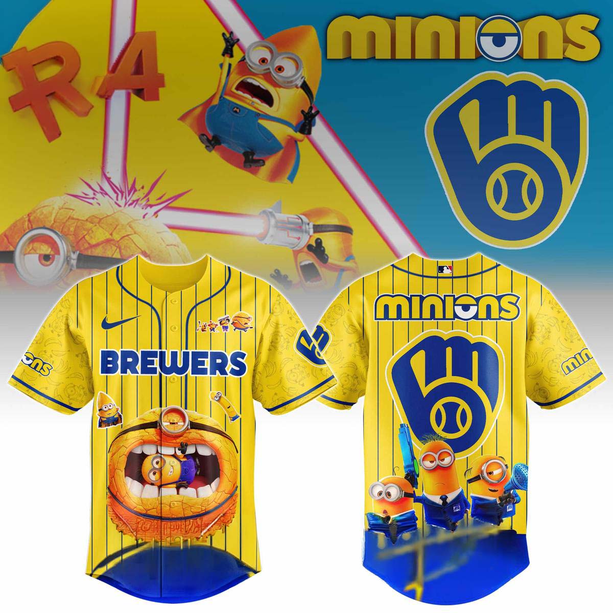 Minions x Milwaukee Brewers Yellow Baseball Jersey - Best Gift for Fans