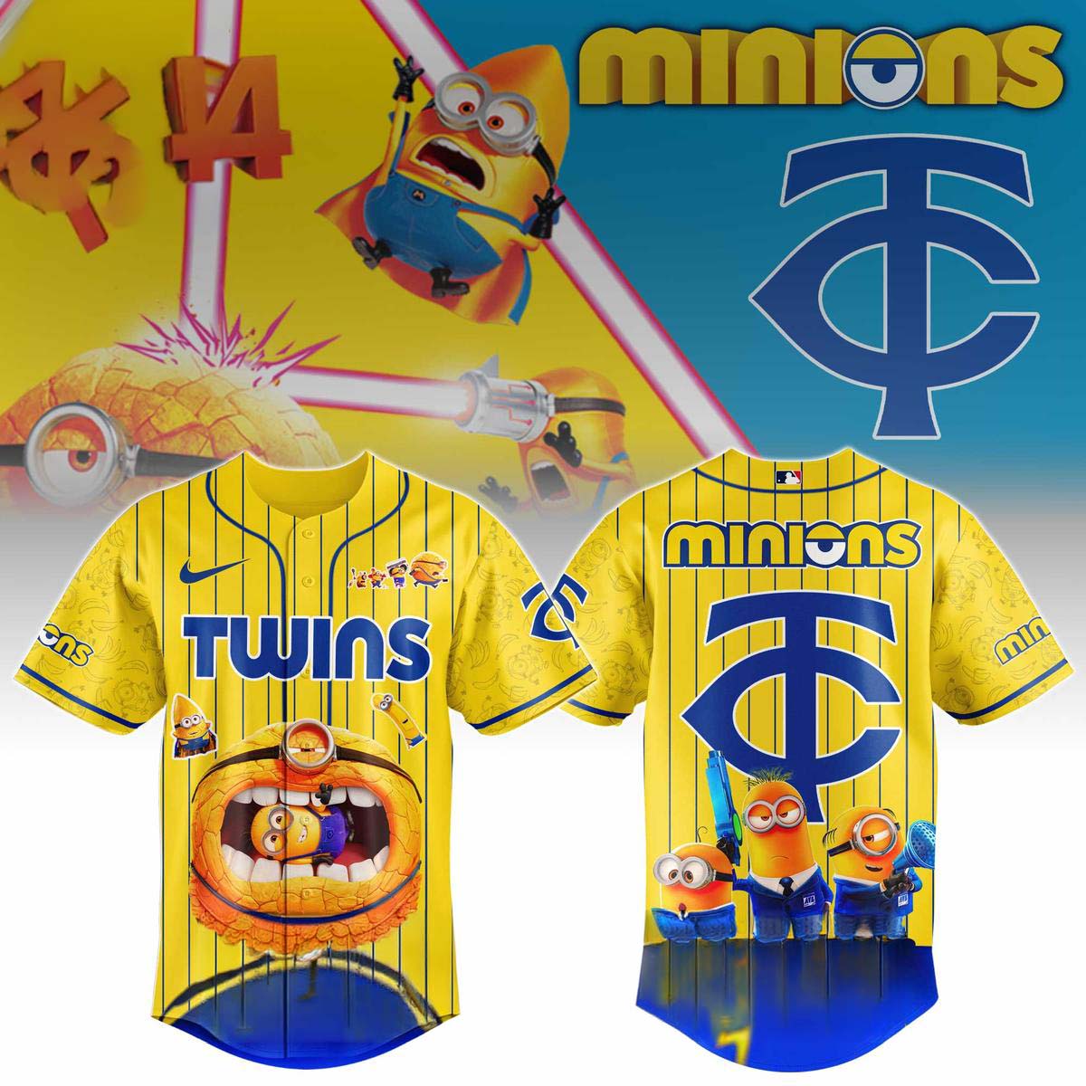 Minions x Minnesota Twins Yellow Baseball Jersey Best Gift for Fans