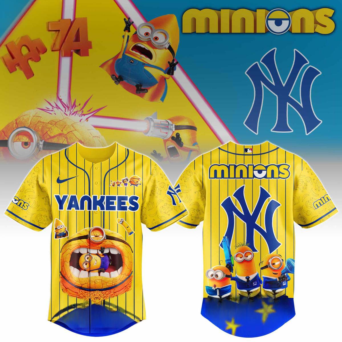 Minions x New York Yankees Yellow Baseball Jersey Best Gift for Fans