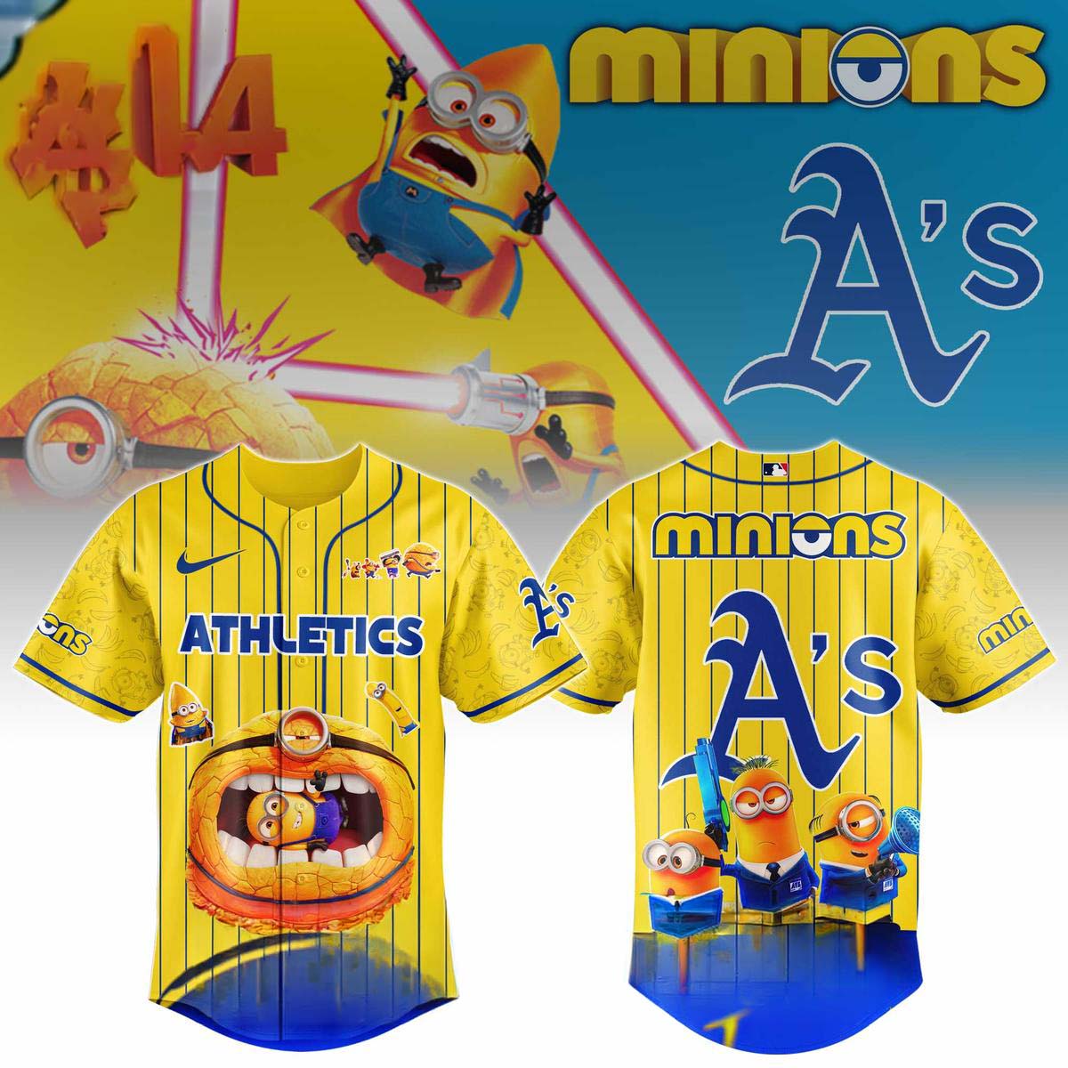 Minions x Oakland Athletics Yellow Baseball Jersey Best Gift for Fans