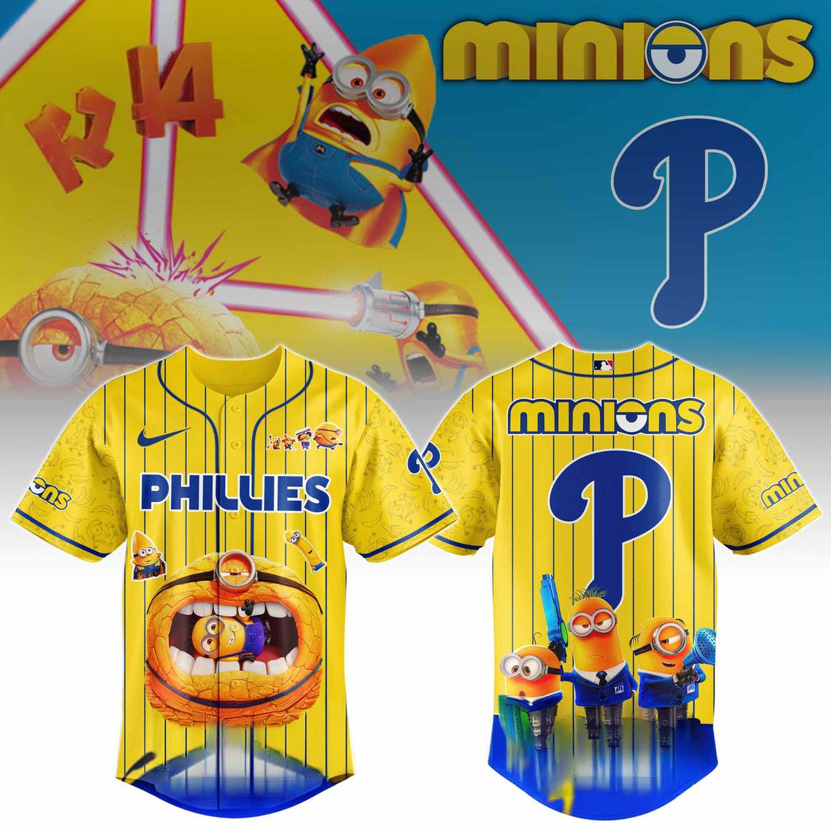 Minions x Philadelphia Phillies Yellow Baseball Jersey - Best Gift for Fans