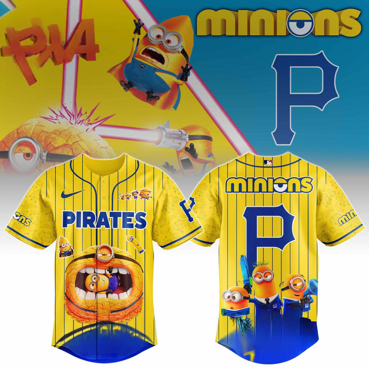 Minions x Pittsburgh Pirates Yellow Baseball Jersey Gift Idea for Fans