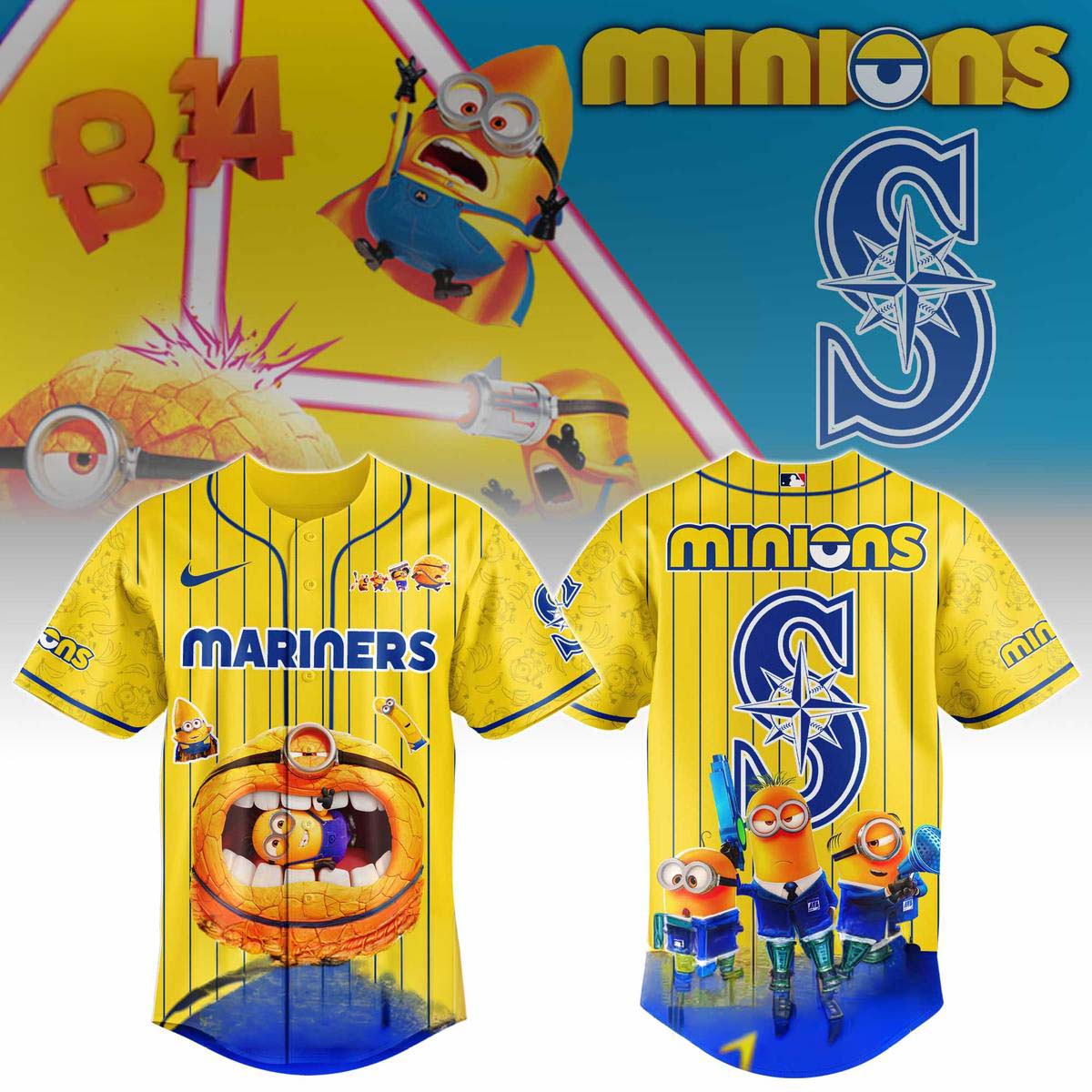 Minions x Seattle Mariners Yellow Baseball Jersey - Best Gift for Fans