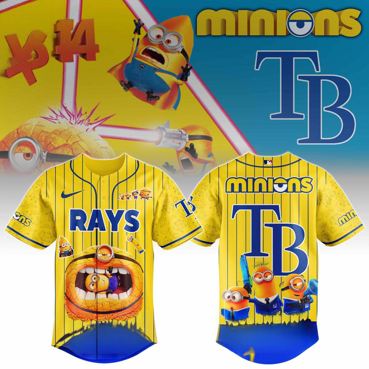 Minions x Tampa Bay Rays Yellow Baseball Jersey Best Gift for Fans