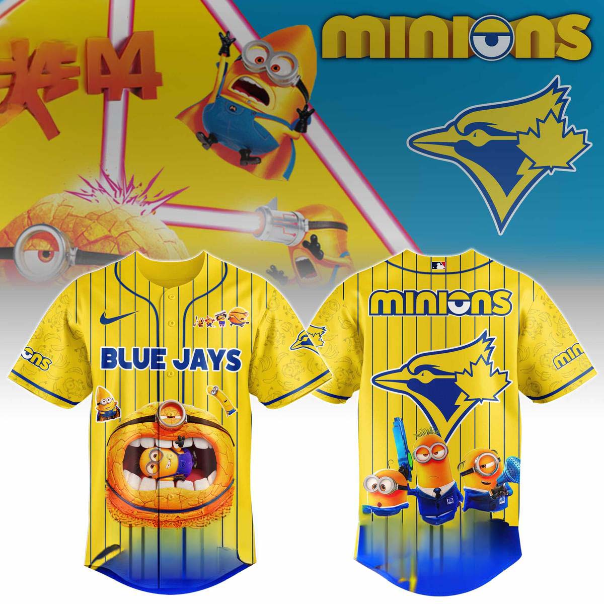 Minions x Toronto Blue Jays Yellow Baseball Jersey - Best Gift for Fans