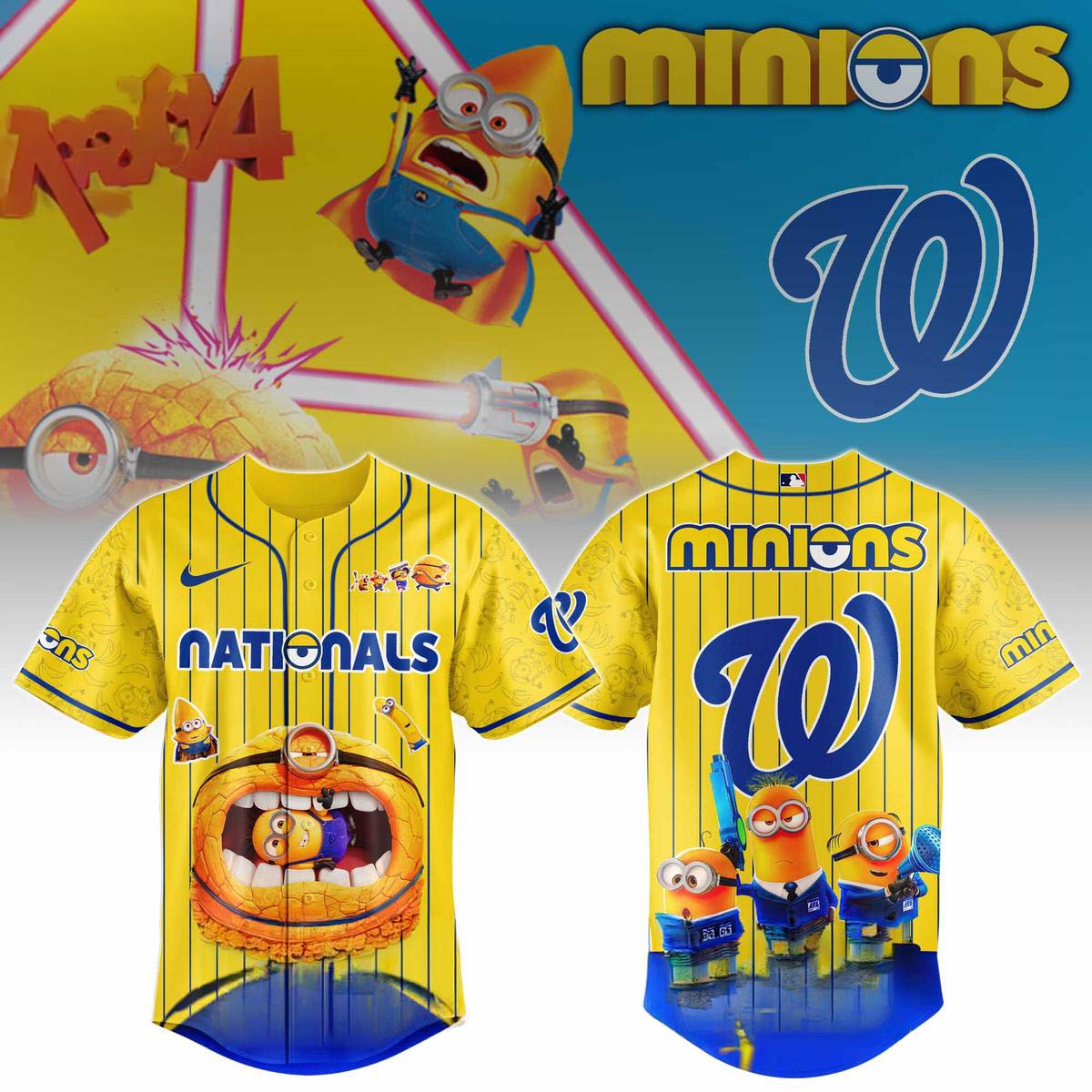 Minions x Washington Nationals Yellow Baseball Jersey Best Gift for Fans