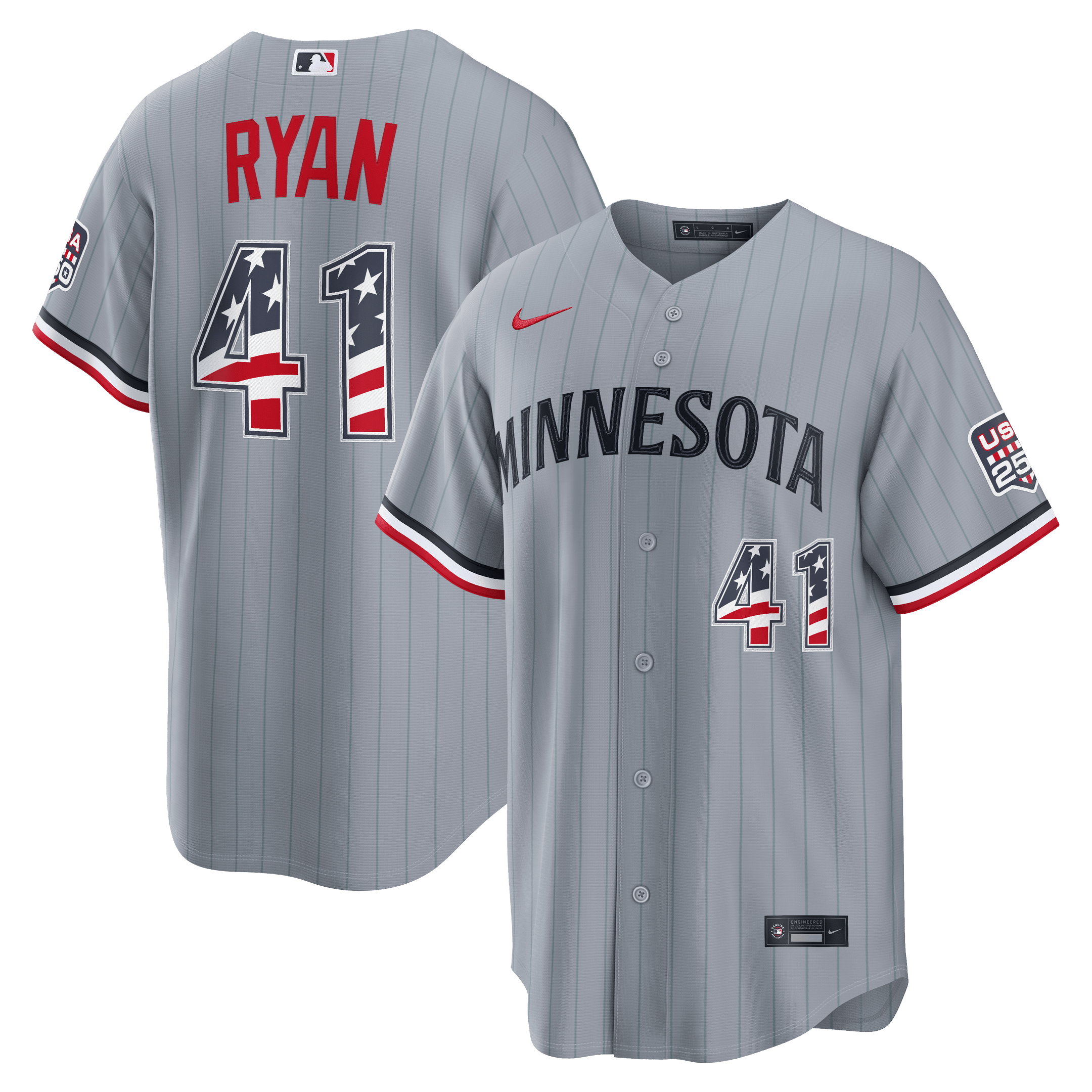 Minnesota Twins Joe Ryan Gray USA 250 Fourth of July Road Baseball Jersey