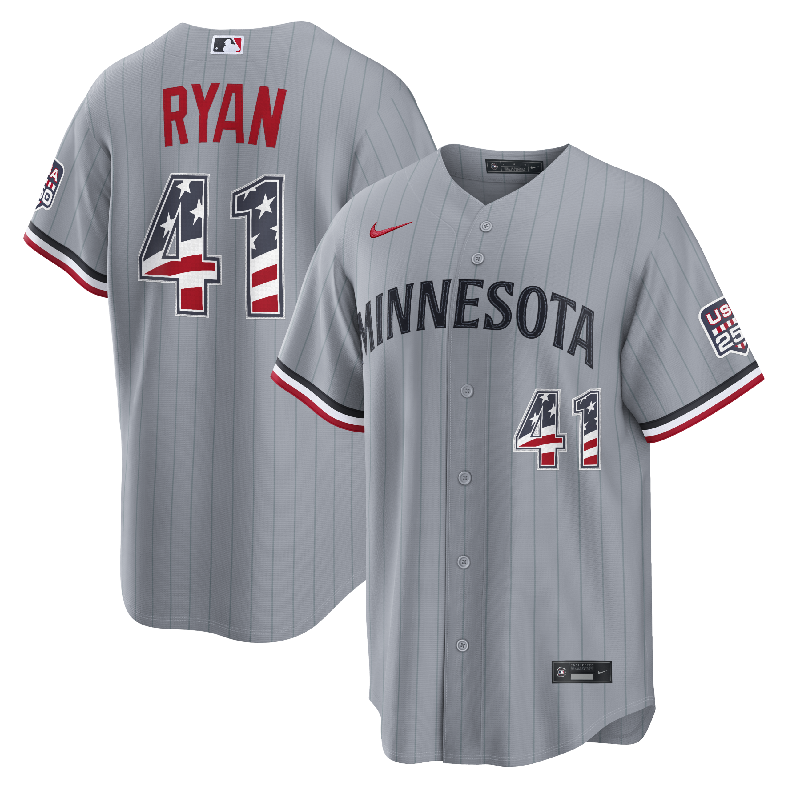 Minnesota Twins Joe Ryan Gray USA 250 Fourth of July Road Baseball Jersey_1