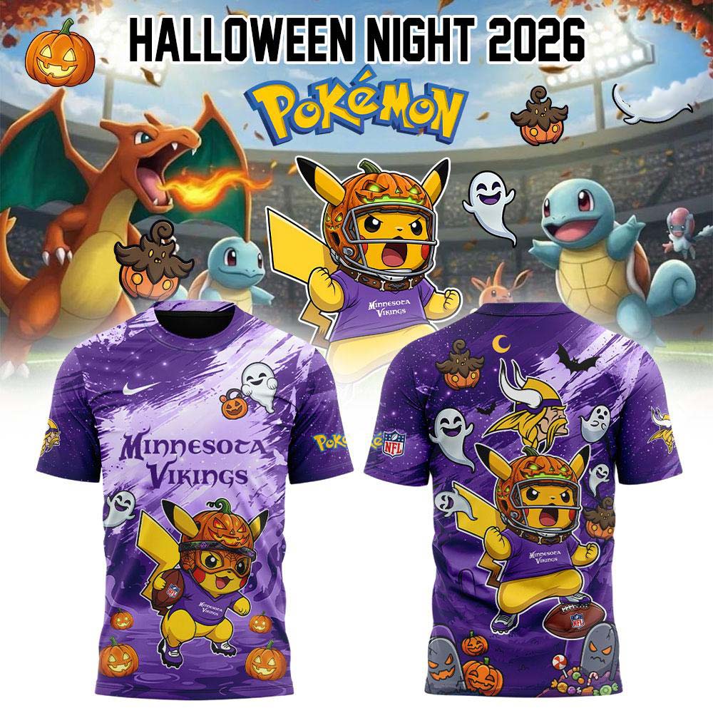 Minnesota Vikings NFL x Pokemon Halloween Night 2026 Purple Pikachu Graphic T Shirt
