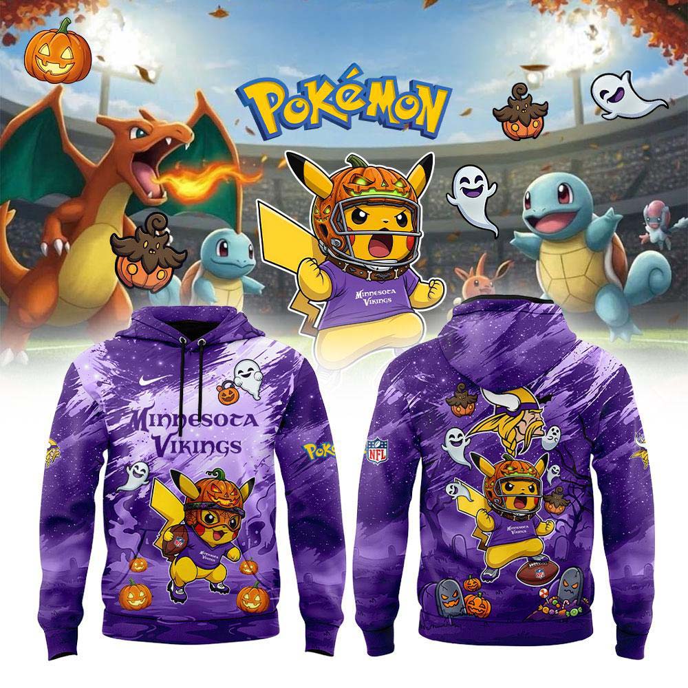 Minnesota Vikings x Pokemon Halloween Night 2026 Pullover Hoodie
