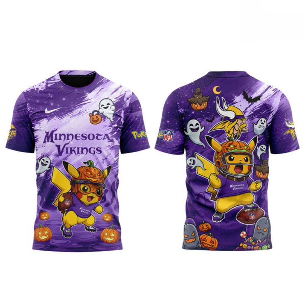Minnesota Vikings x Pokemon Halloween Night 2026 Short Sleeve TShirt - Image 2