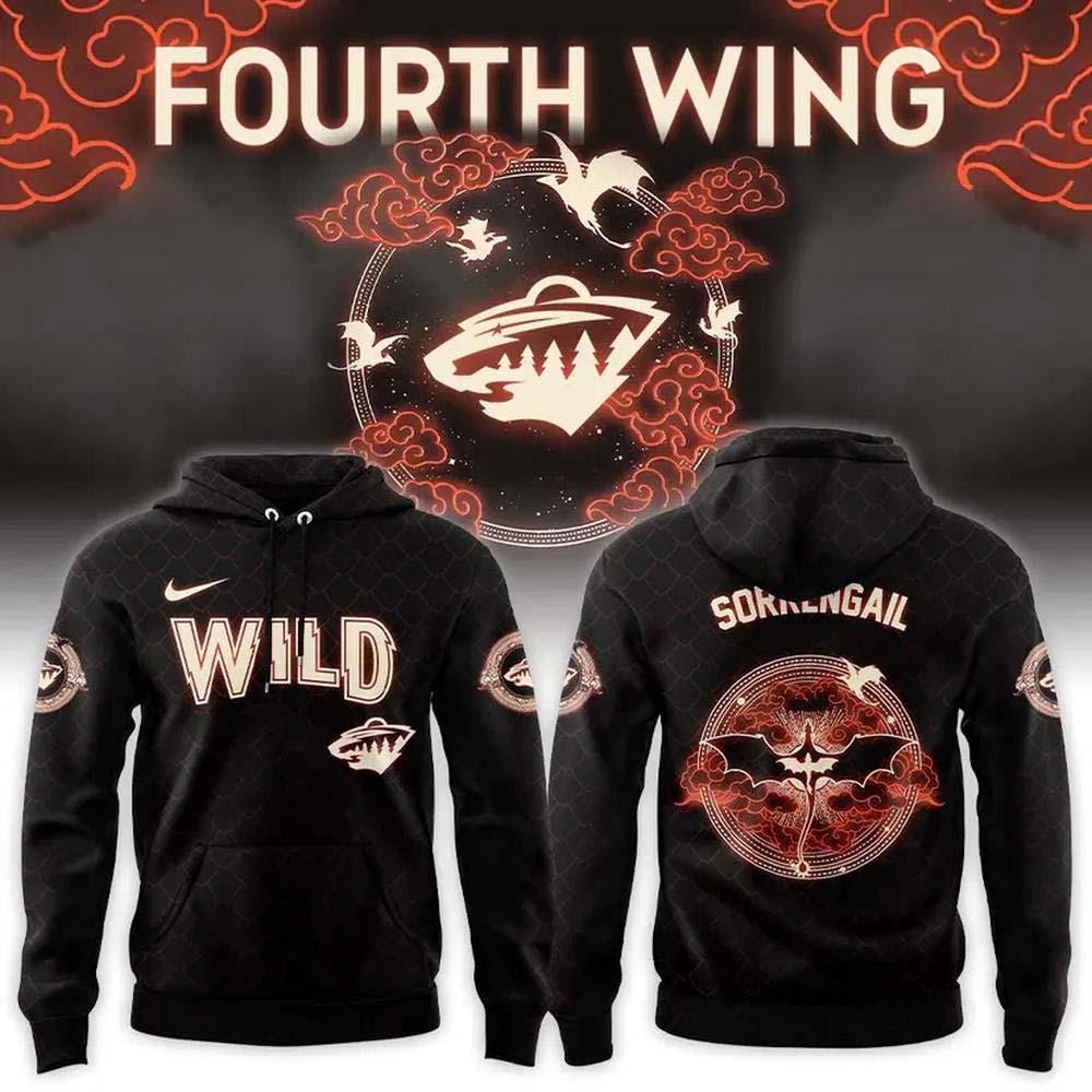 Minnesota Wild Fourth Wing Night 2026 Black Dragon Circle Graphic Pullover Hoodie