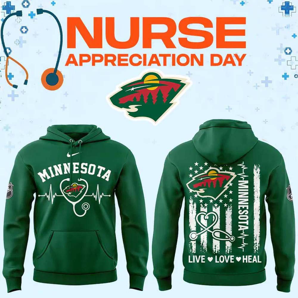 Minnesota Wild Nurse Appreciation Day 2026 Green Stethoscope Heart Graphic Hoodie