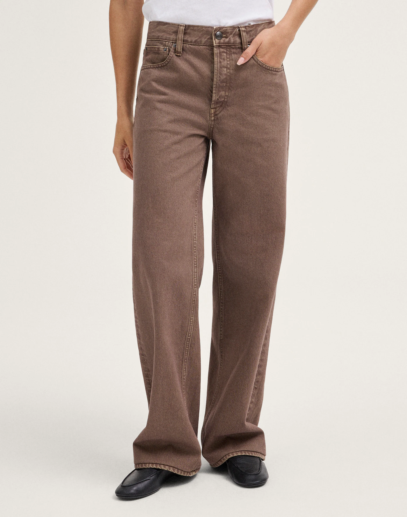 Faded wash detail on the Velzoria high rise wide leg denim jeans