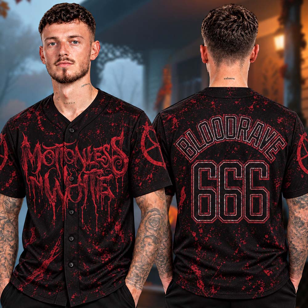 Motionless In White Merch 2026 Fall Set Bloodrave 666 Baseball Jersey