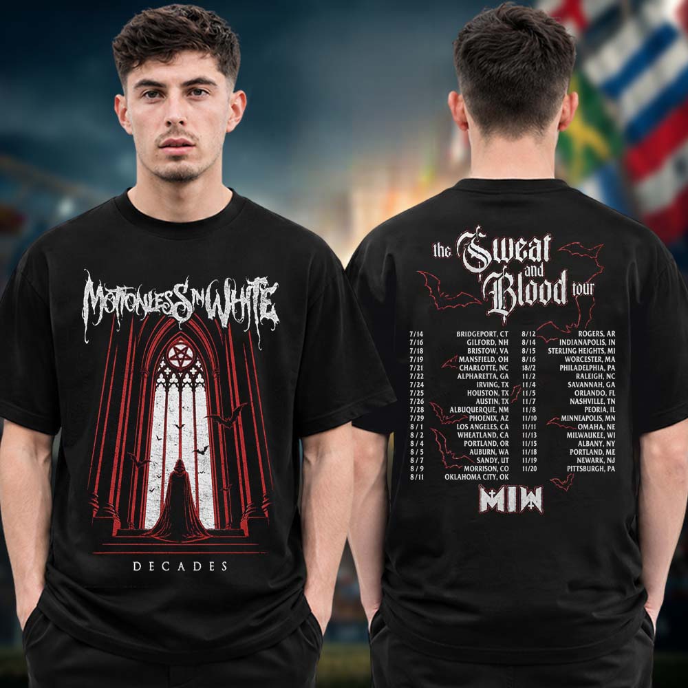Motionless In White The Sweat And Blood Tour 2026 Decades Two Sided Tour Dates Unisex T Shirt