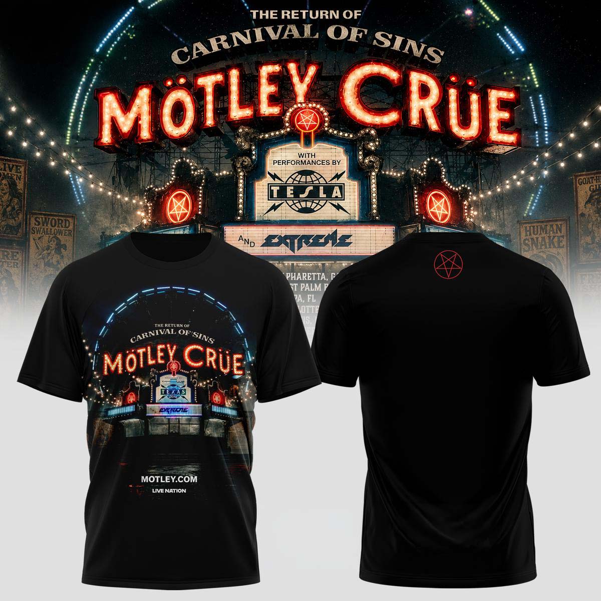 Vintage Motley Crue The Return of the Carnival of Sins 1981 Tour Black TShirt