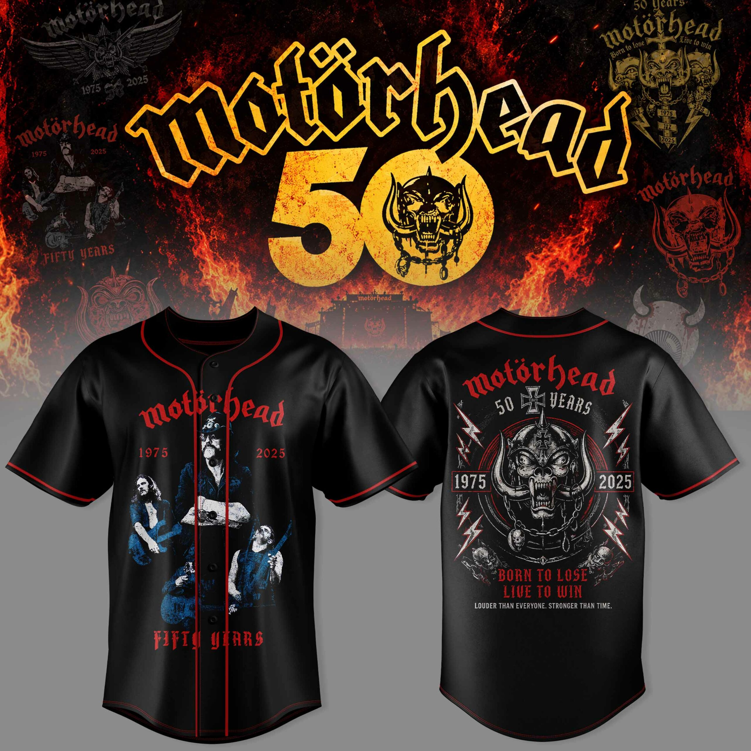Motorhead 50 Years Anniversary Tour Band Photo Graphic Black Baseball Jersey 1 - Unicasport Motorhead 50 Years Anniversary Tour Band Photo Graphic Black Baseball Jersey