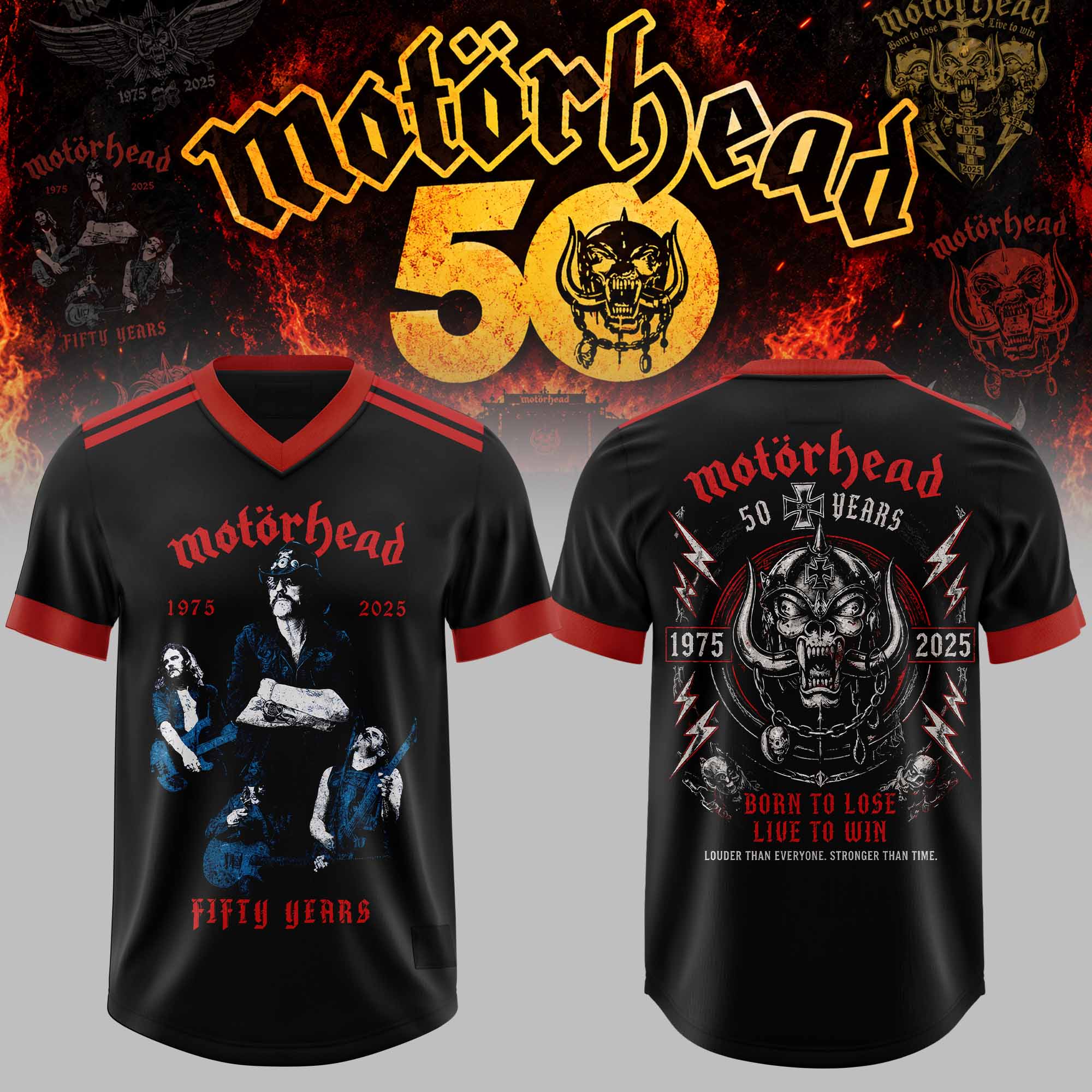Motorhead 50 Years Anniversary Tour Band Photo Graphic Black Football Jersey 1 - Unicasport Motorhead 50 Years Anniversary Tour Band Photo Graphic Black Football Jersey