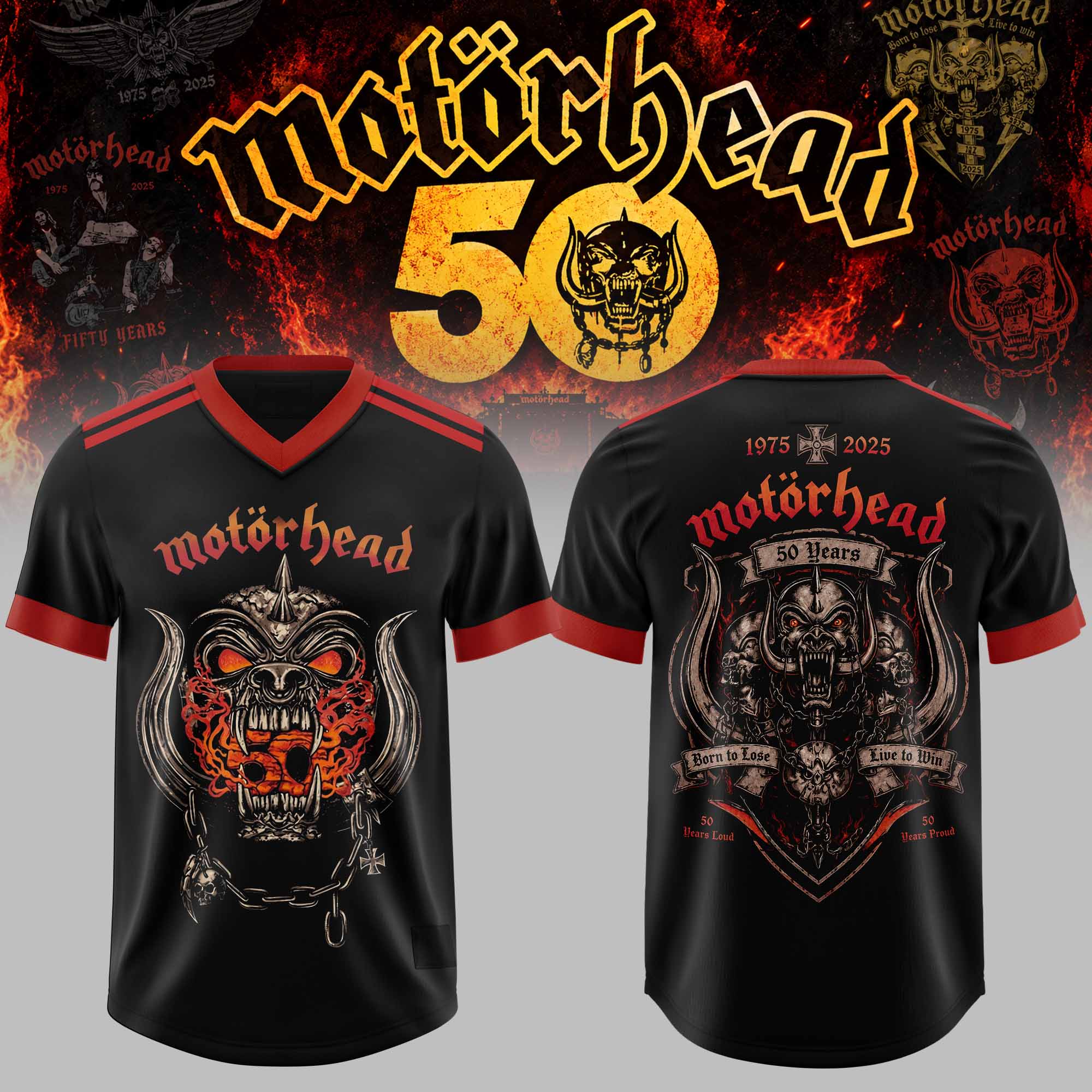Motorhead 50 Years Anniversary Tour Demon Emblem Graphic Black Football Jersey 1 - Unicasport Motorhead 50 Years Anniversary Tour Demon Emblem Graphic Black Football Jersey