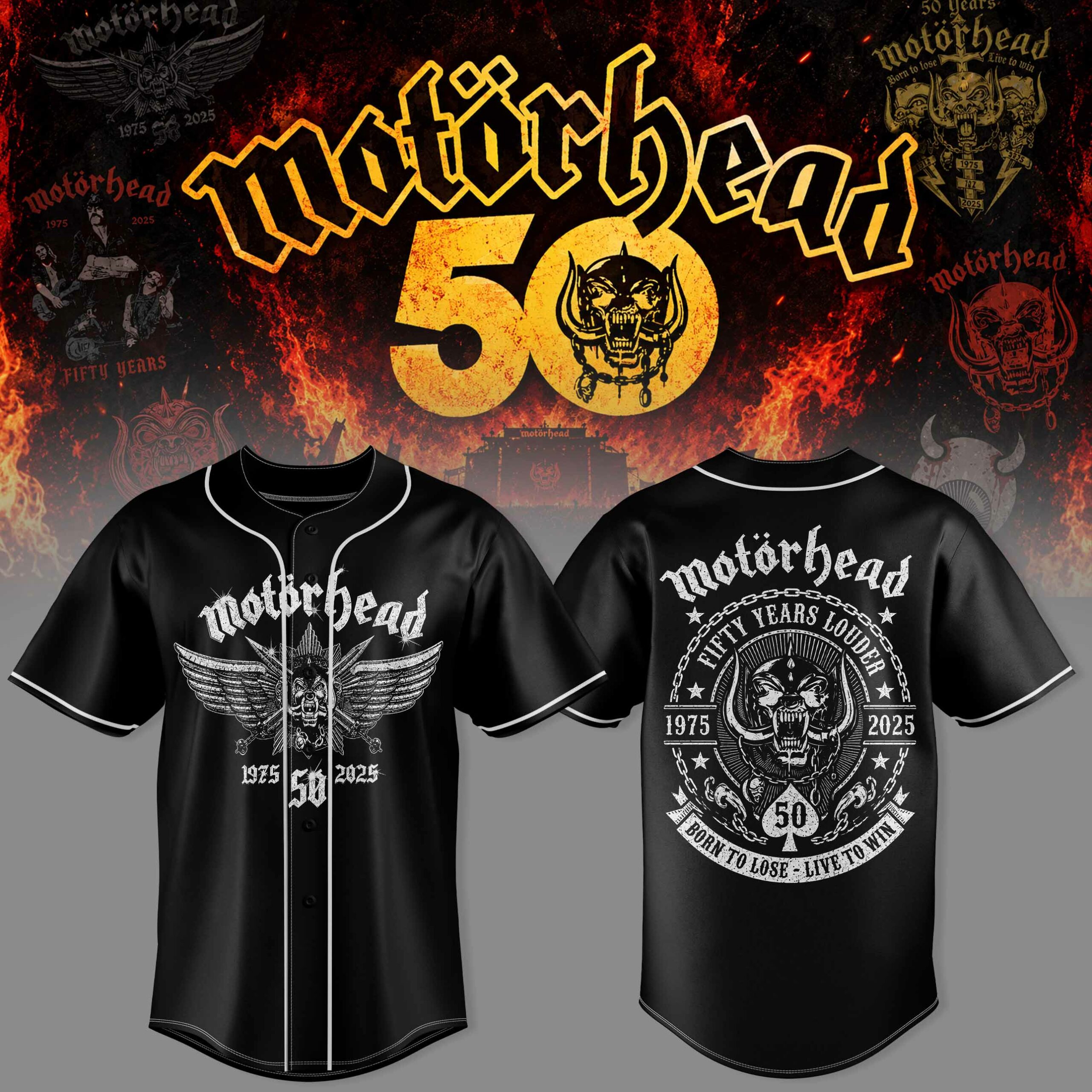 Motorhead 50 Years Anniversary Tour Round Emblem Graphic Black Baseball Jersey 1 - Unicasport Motorhead 50 Years Anniversary Tour Round Emblem Graphic Black Baseball Jersey