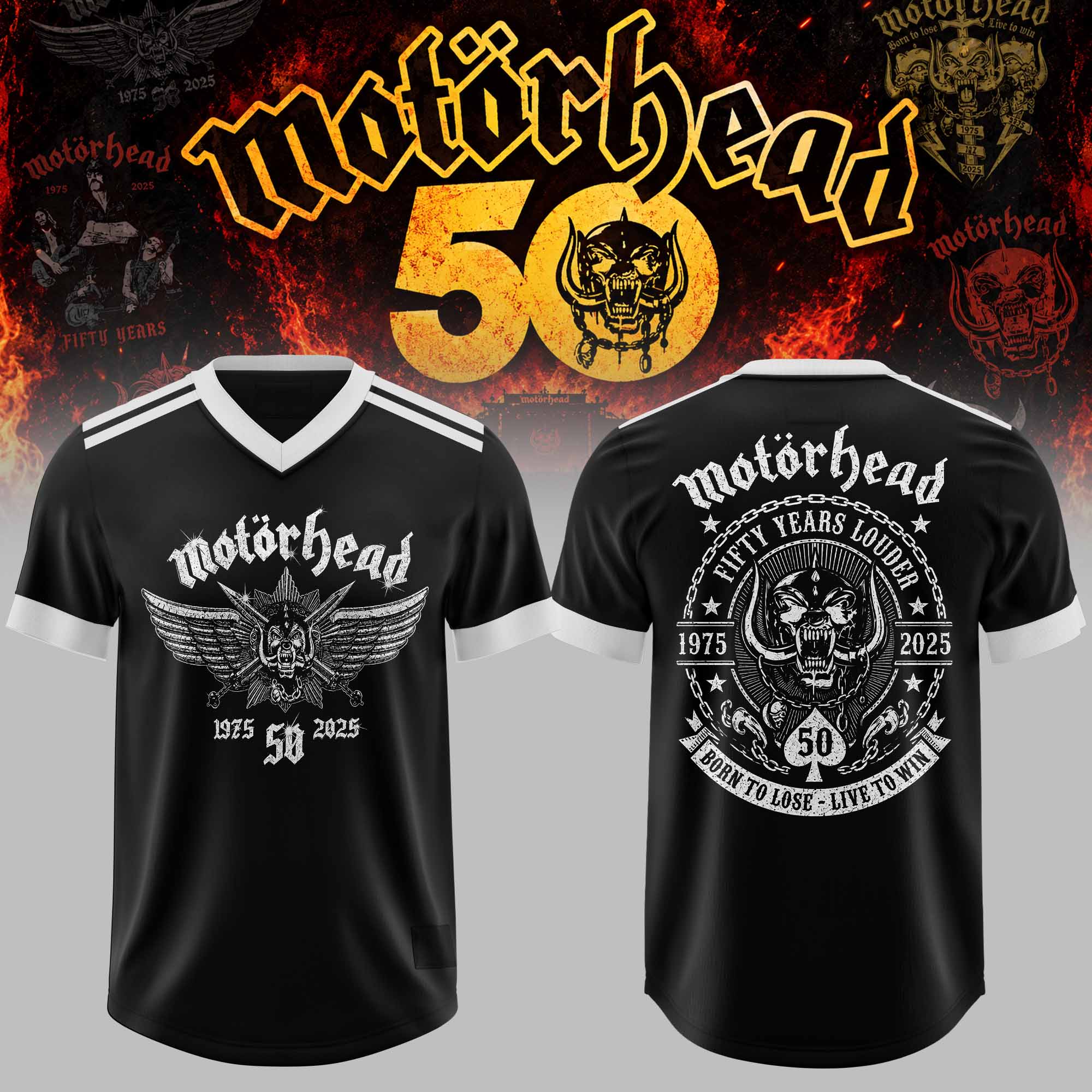 Motorhead 50 Years Anniversary Tour Round Emblem Graphic Black Football Jersey 1 - Unicasport Motorhead 50 Years Anniversary Tour Round Emblem Graphic Black Football Jersey
