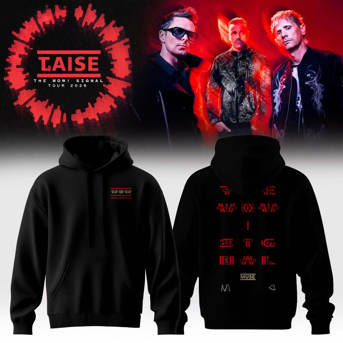 Muse The Wow Signal Tour 2026 Black Hoodie - Official Concert Merch Gift Idea for Fans