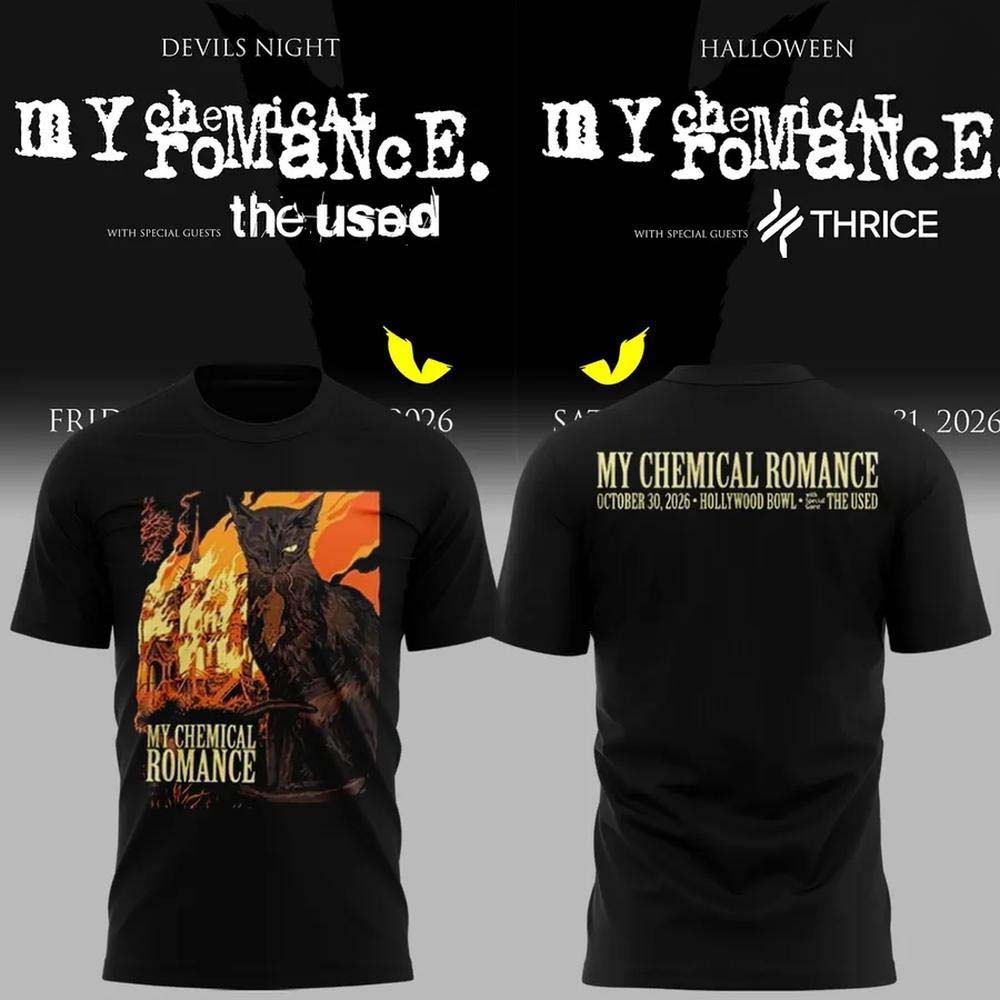 My Chemical Romance Hollywood Bowl October 30 2026 Burning Castle Black Cat TShirt Merch