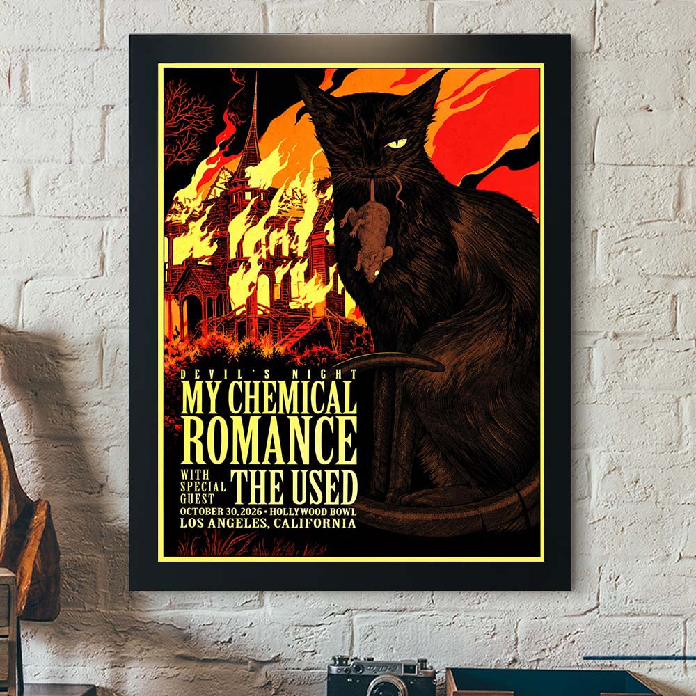 My Chemical Romance Los Angeles CA Night 4 Event Poster 2026 Live At Hollywood Bowl October 30 2026 Black Cat Poster Canvas