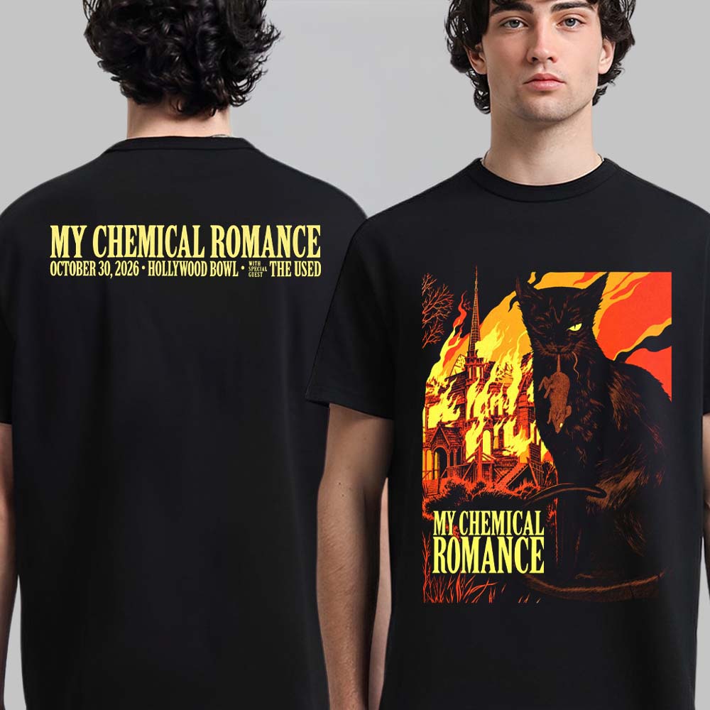 My Chemical Romance Los Angeles CA Night 4 Event Tee 2026 Live At Hollywood Bowl October 30 2026 Black Cat TShirt