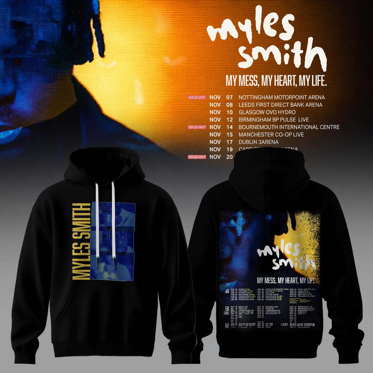 Myles Smith Blue Vision Tour Black Hoodie - Official Concert Merchandise Gift for Fans