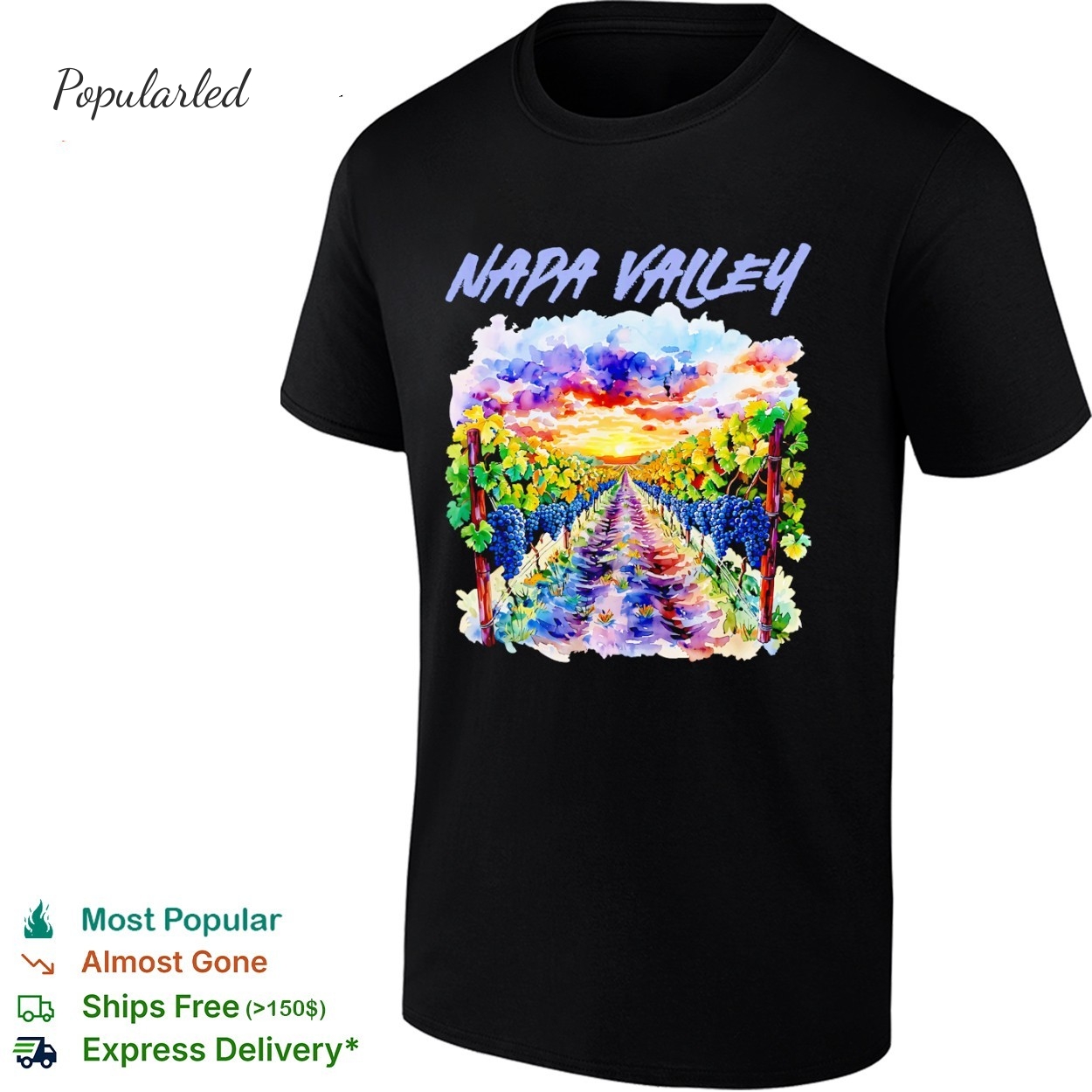 Napa Valley California Vineyard Sunset Watercolor Landscape shirt