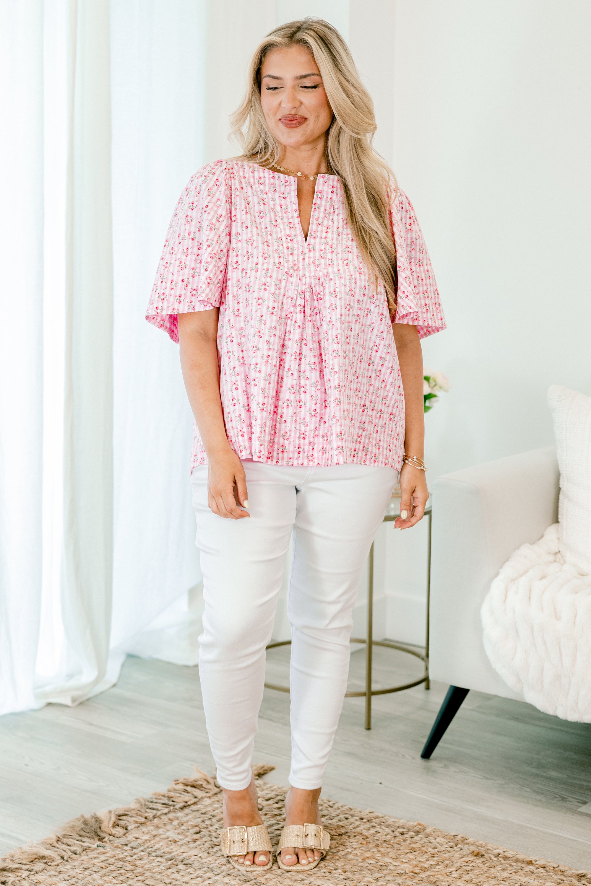 nautical breeze top pink gingham 1383 fcovv