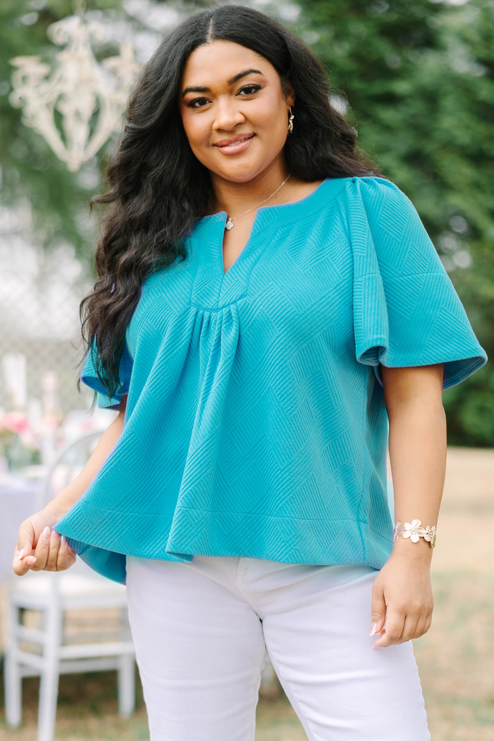 Nautical Breeze Top, Teal Texture