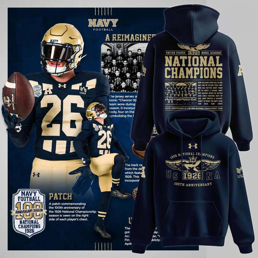 Navy Midshipmen 1926 National Championship Centennial Winged Anchor Navy Hoodie