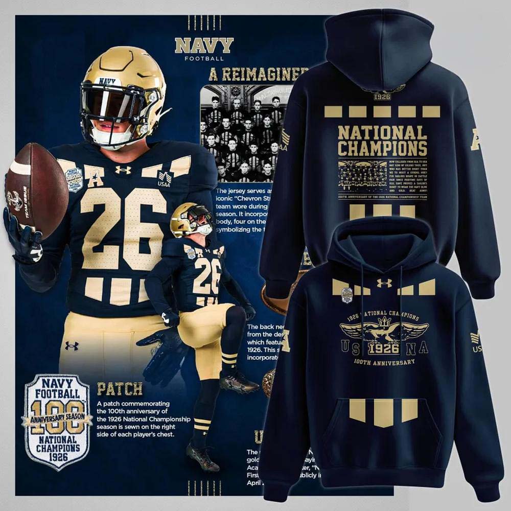 Navy Midshipmen Football 1926 National Champions 100th Anniversary Navy Gold Hoodie