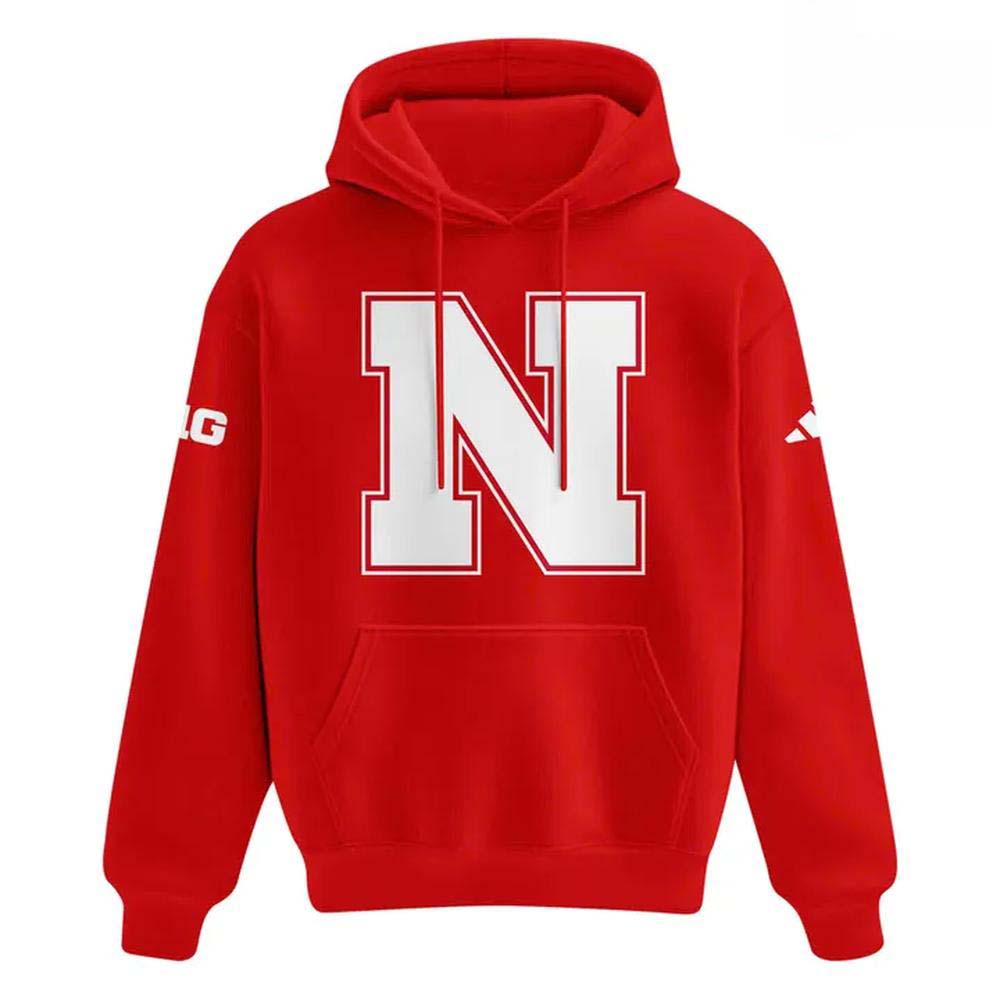 Nebraska Huskers Skull Helmet Red Pullover Hoodie - Image 2