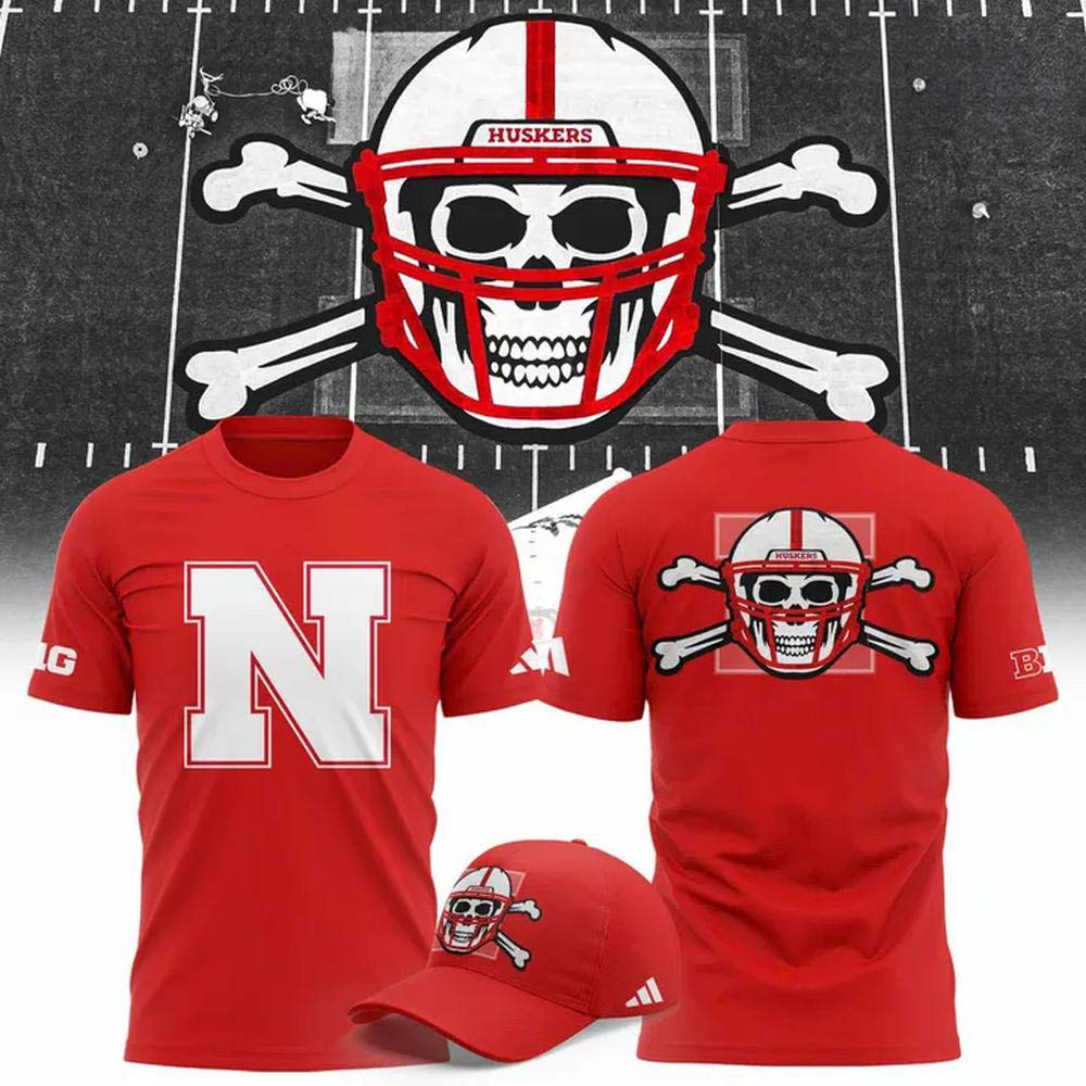 Nebraska Huskers Skull Helmet Red Short Sleeve TShirt